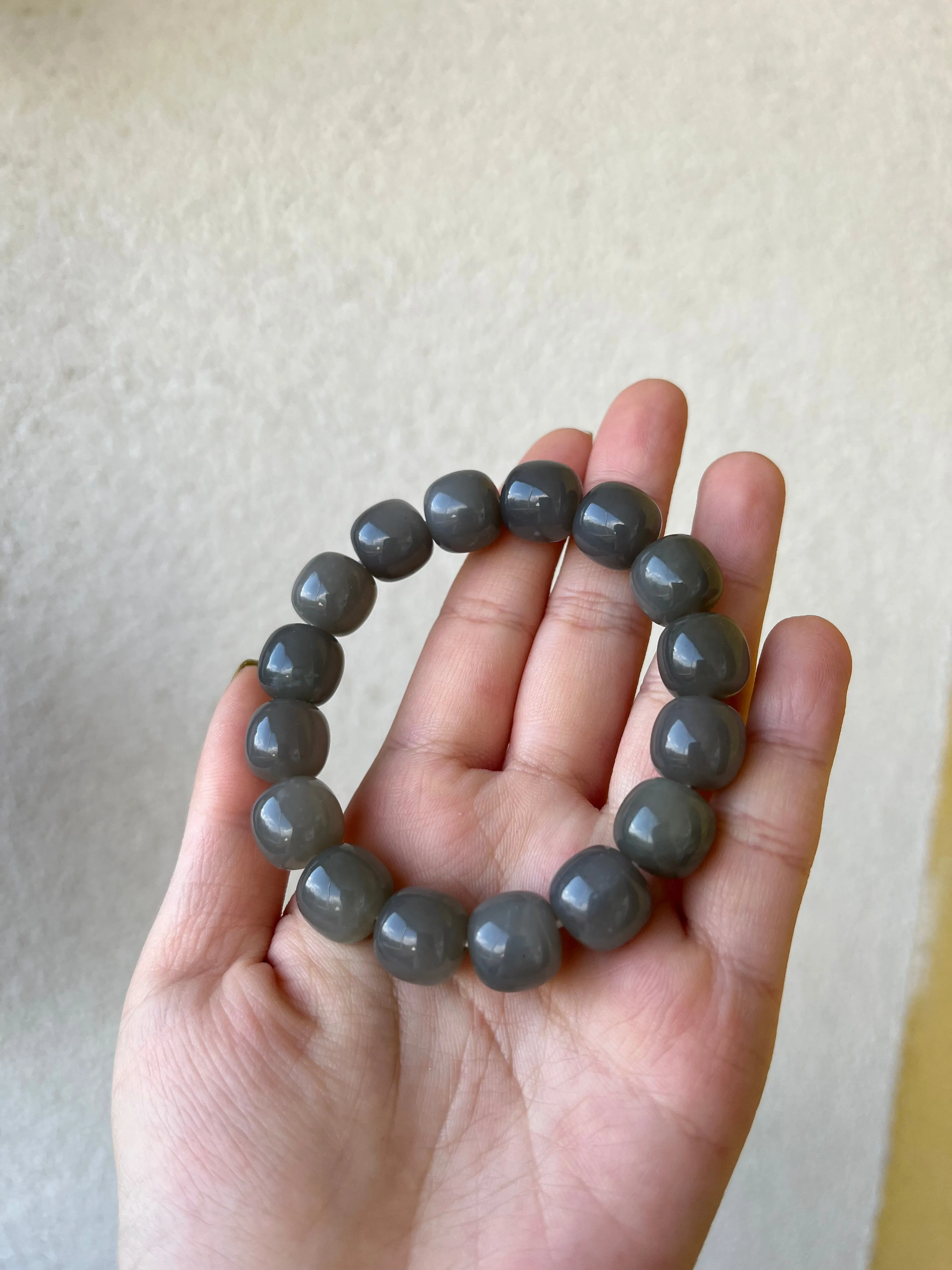 Hetian Jade Smoky Purple Barrel Beads Beaded (12mm x 12mm) Bracelet, 和田烟紫手串