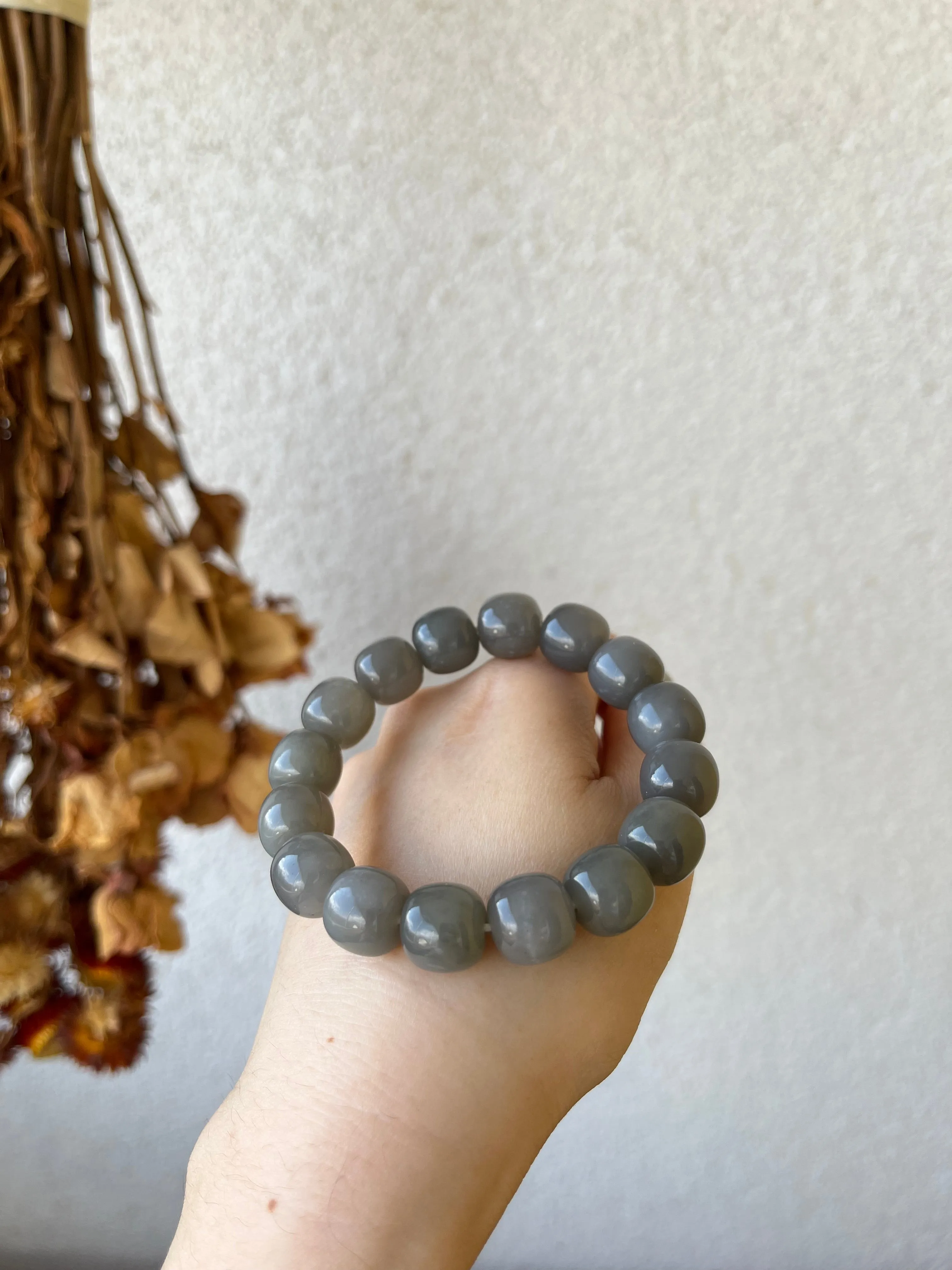 Hetian Jade Smoky Purple Barrel Beads Beaded (12mm x 12mm) Bracelet, 和田烟紫手串