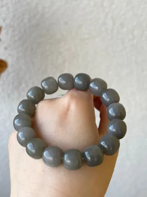 Hetian Jade Smoky Purple Barrel Beads Beaded (12mm x 12mm) Bracelet, 和田烟紫手串