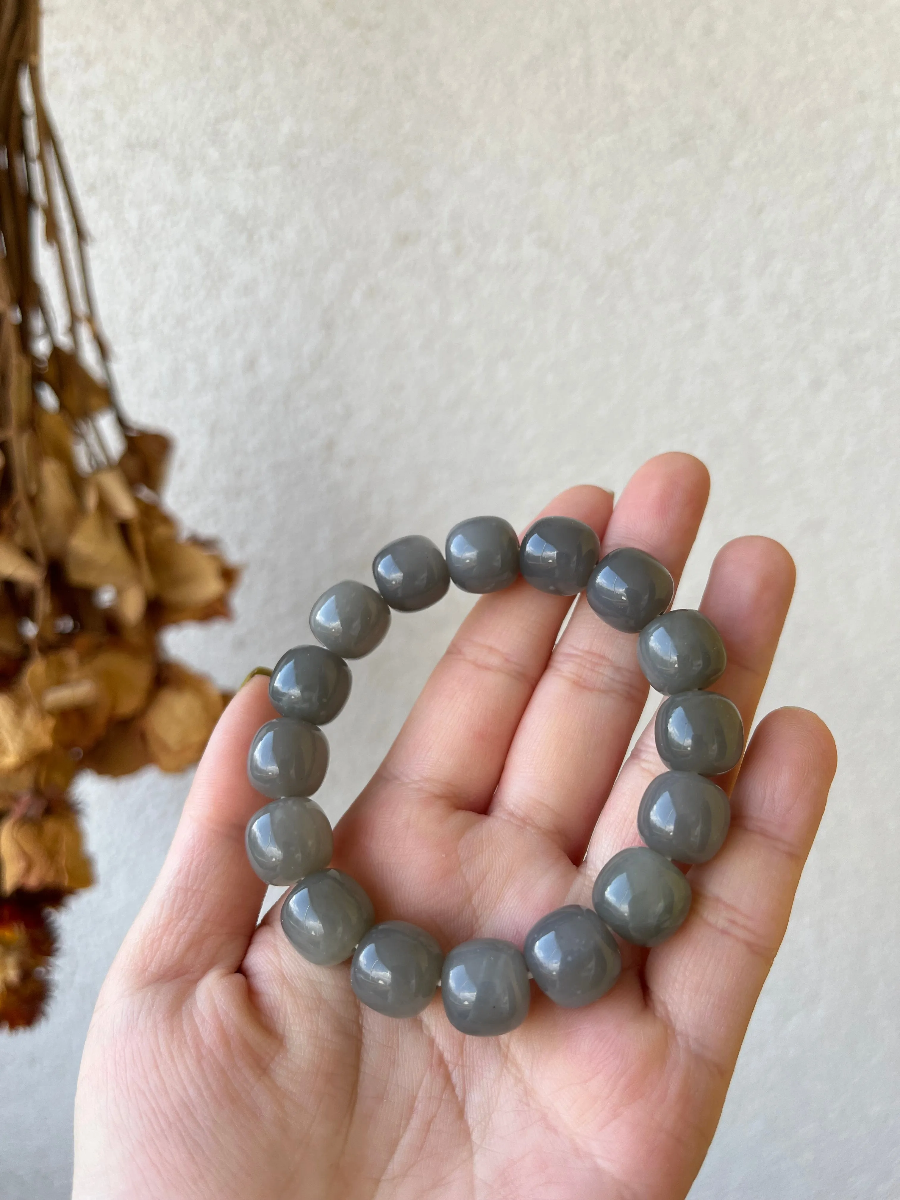 Hetian Jade Smoky Purple Barrel Beads Beaded (12mm x 12mm) Bracelet, 和田烟紫手串