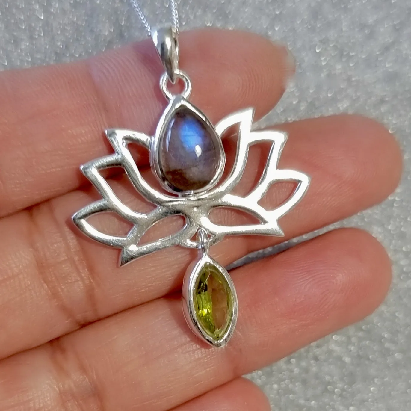 Labradorite Peridot Sterling Silver Lotus Flower Earrings, E64LABP