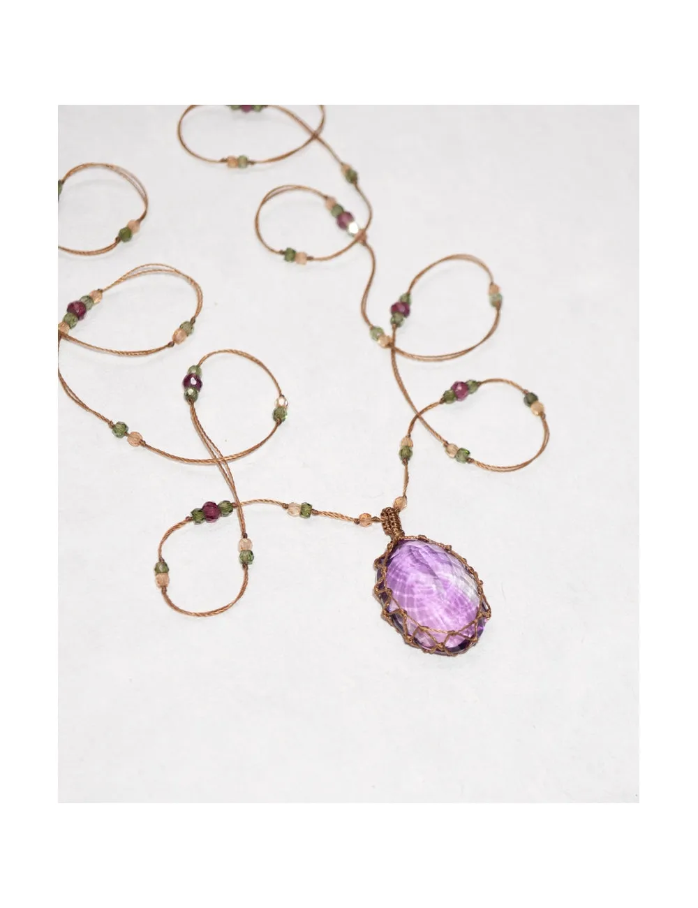 Long Tibetan Necklace - Dark Purple Amethyst