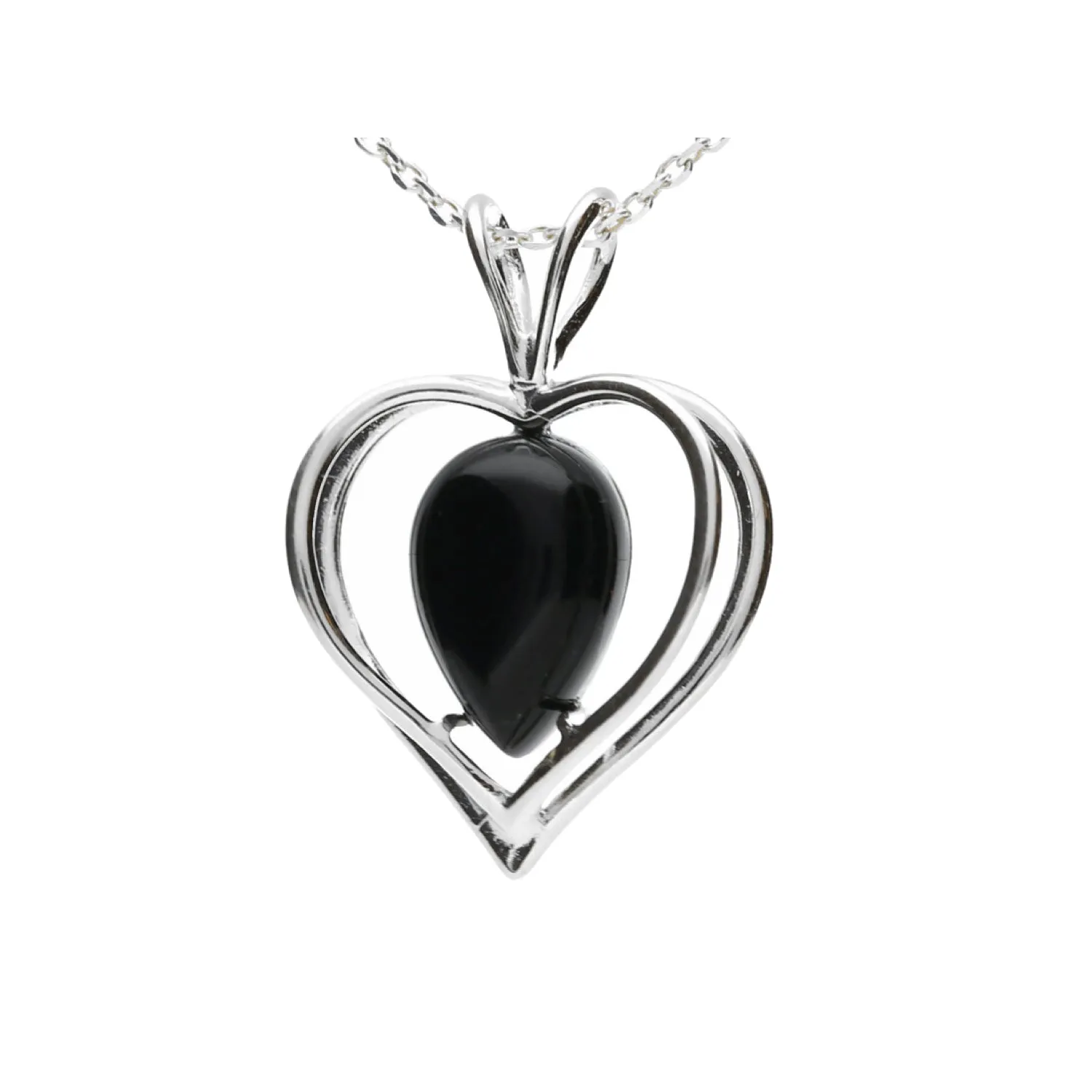 MILENA Silver Necklace Heart with Onyx