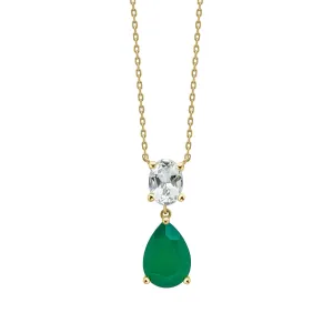 MILENA Toi et Moi Amethyst and Onyx Drop Necklace in 9ct Gold