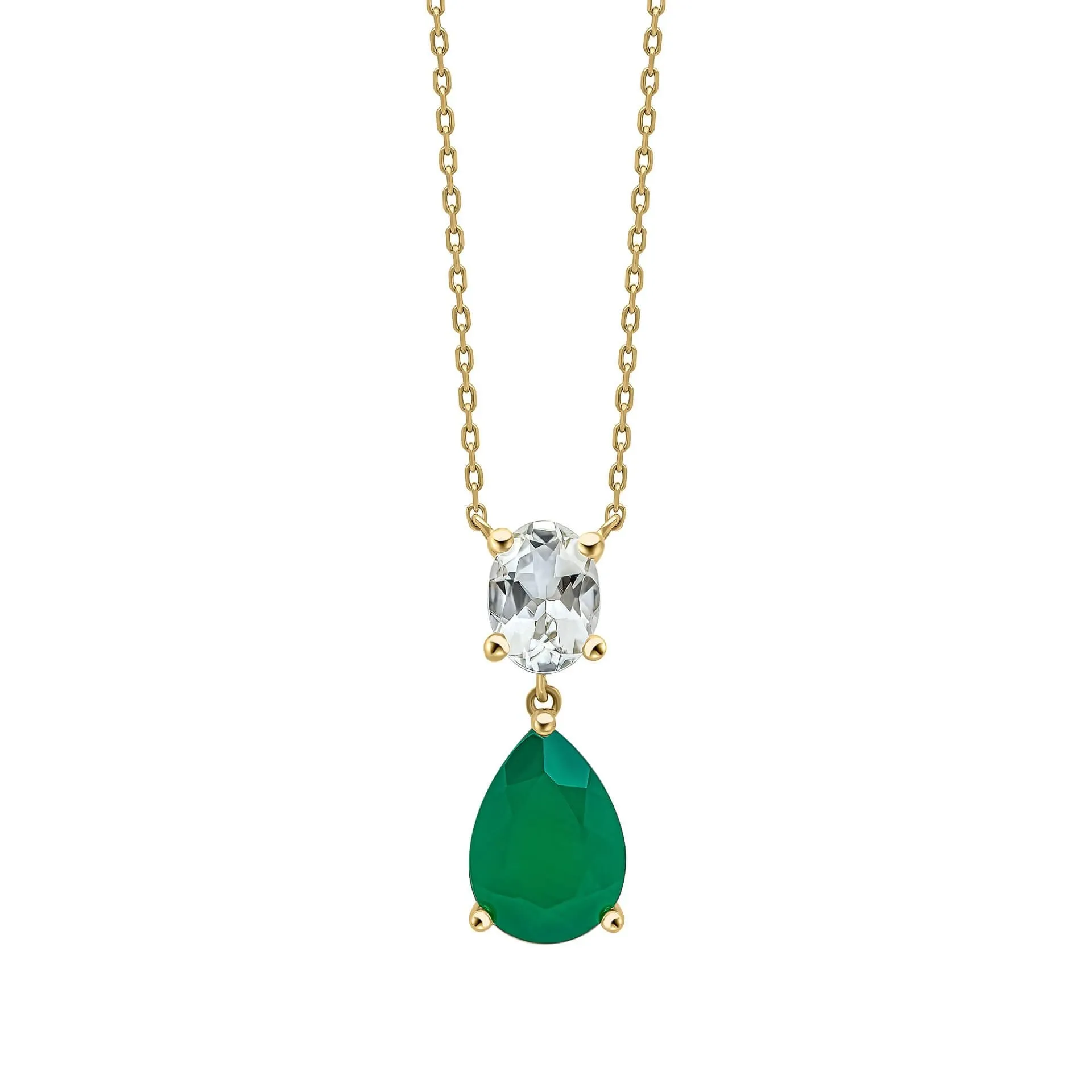 MILENA Toi et Moi Amethyst and Onyx Drop Necklace in 9ct Gold