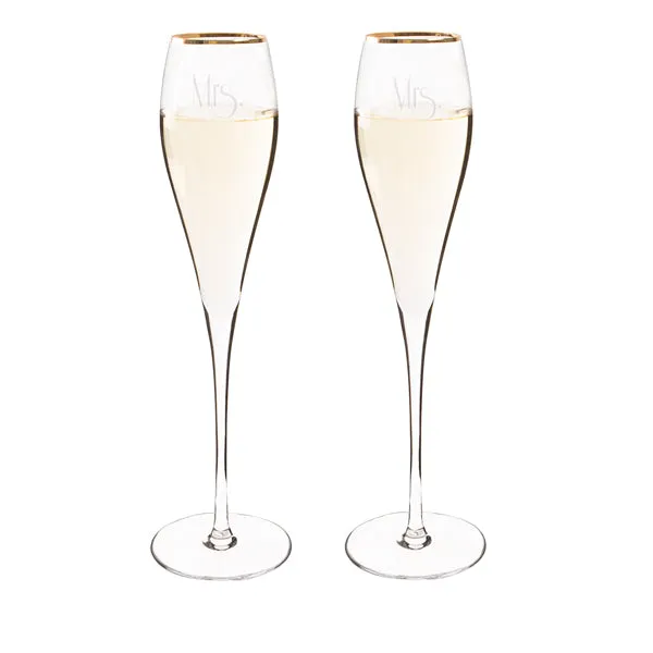 Mrs. & Mrs. Gatsby Gold Champagne Flutes
