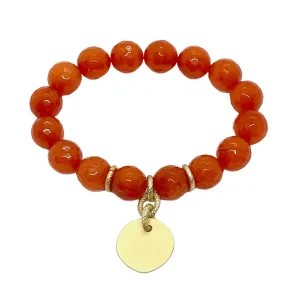 Orange Jade Stretch Bracelet With Matte Gold Charm