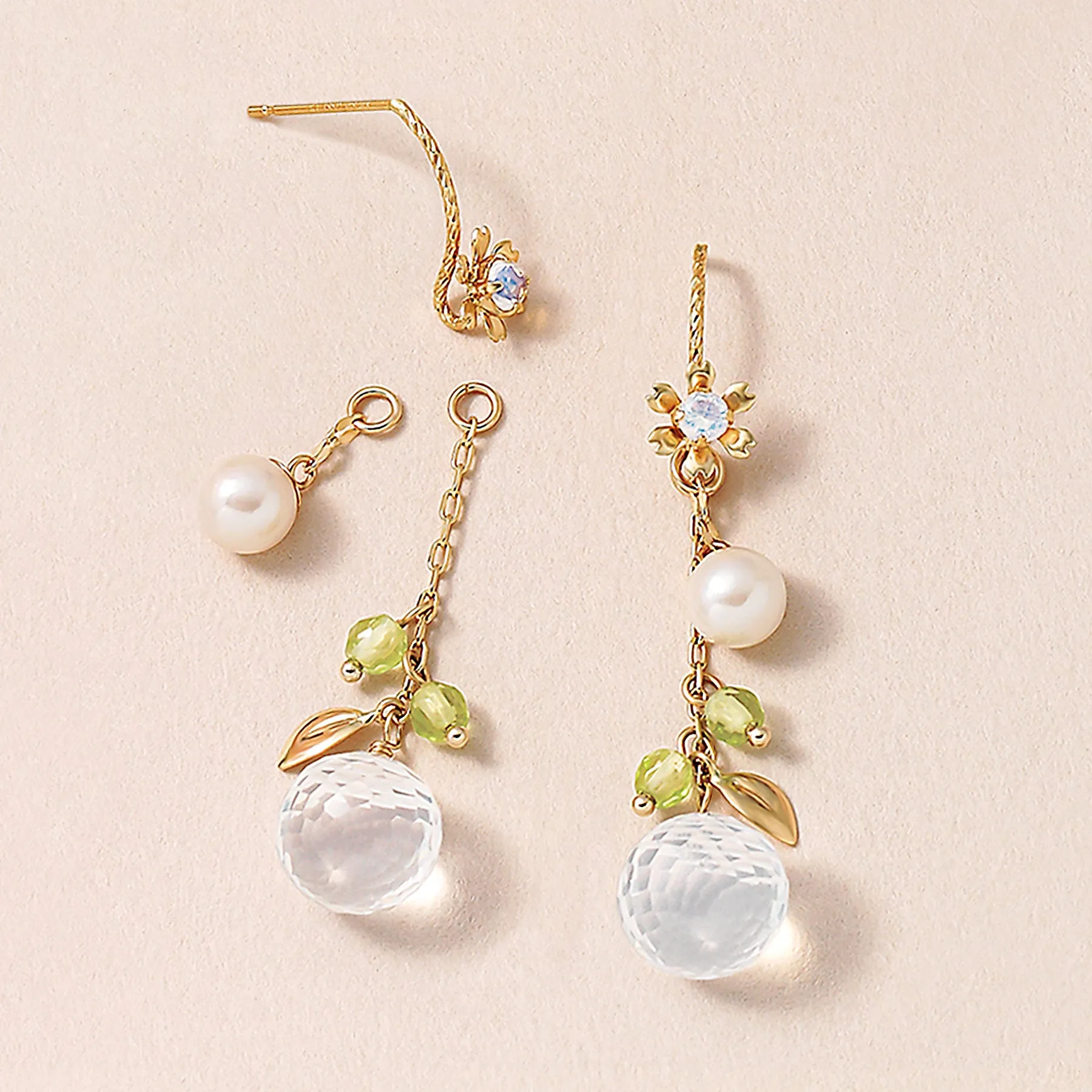 [Palette] 18K/10K Yellow Gold Milky Quartz Charm Set Earrings