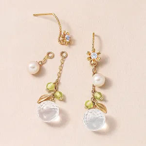[Palette] 18K/10K Yellow Gold Milky Quartz Charm Set Earrings