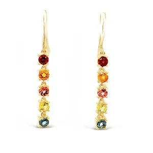 Rainbow Gemstones Round Long Drop Earrings