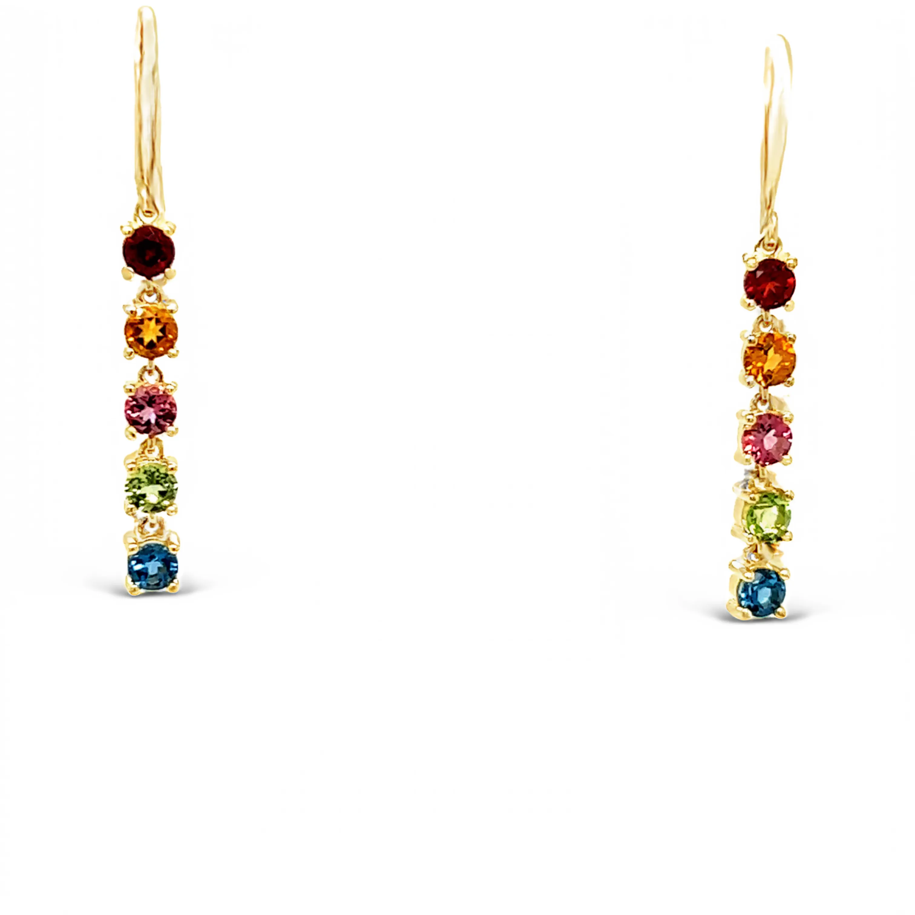 Rainbow Gemstones Round Long Drop Earrings