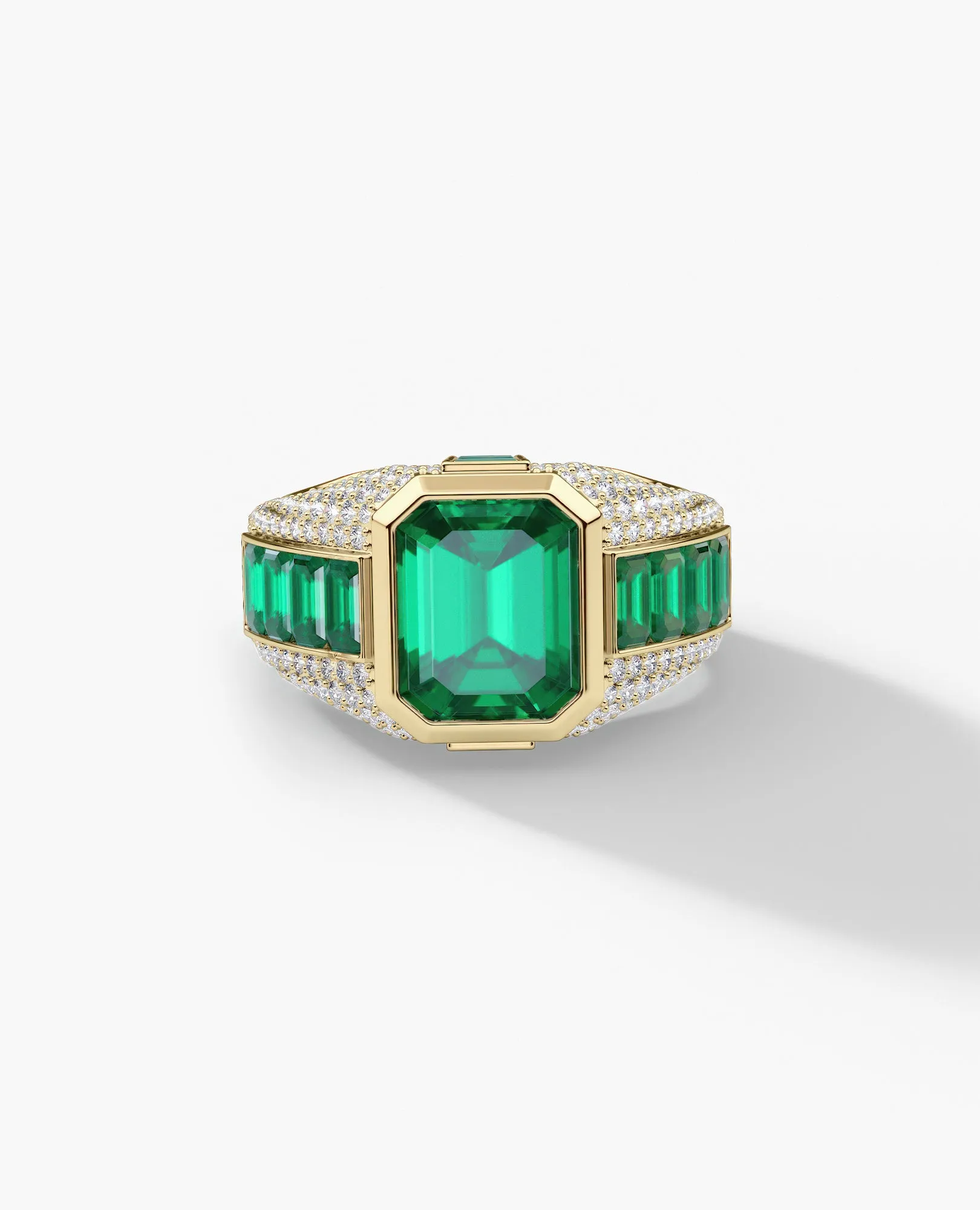 ROCHESTER Gold Signet Ring with 11.30ct Emeralds and Diamonds