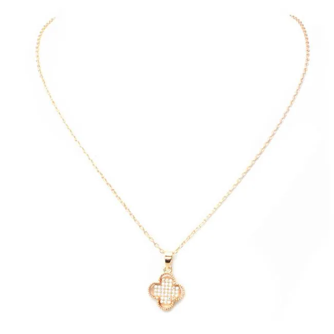 Rose Gold CZ Clover Pendant Necklace