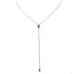 Rose Gold Y Shaped Necklace with Emerald Green CZ Drop Pendant