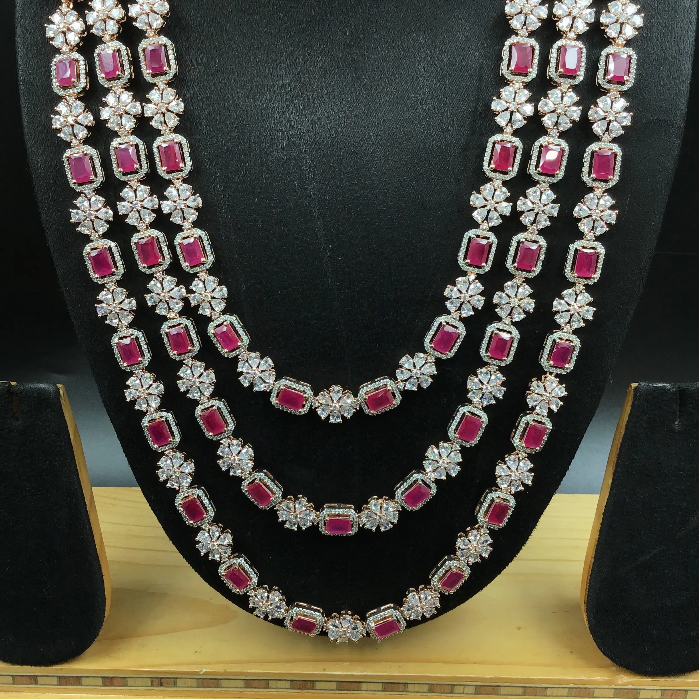Ruby Zircon/AD  Long Necklace Set  19679-6863