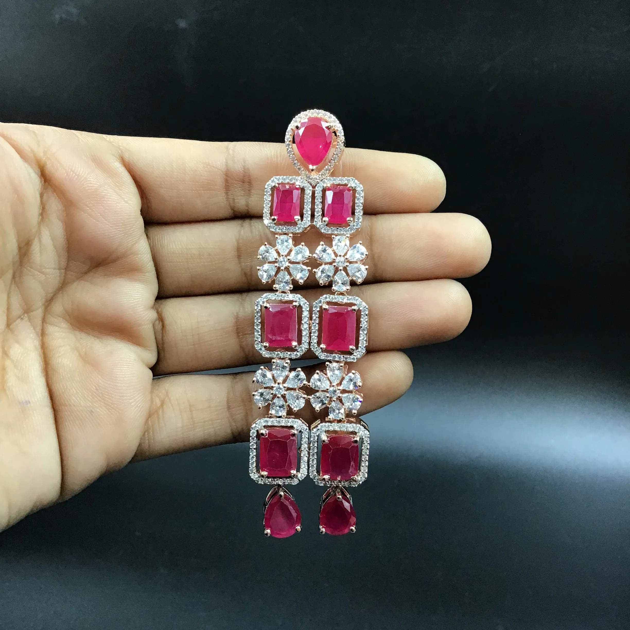 Ruby Zircon/AD  Long Necklace Set  19679-6863