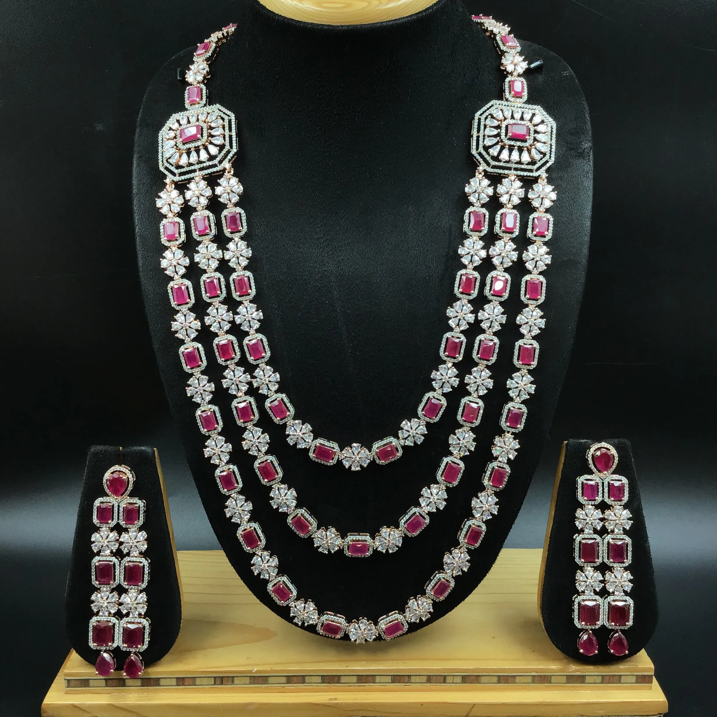 Ruby Zircon/AD  Long Necklace Set  19679-6863