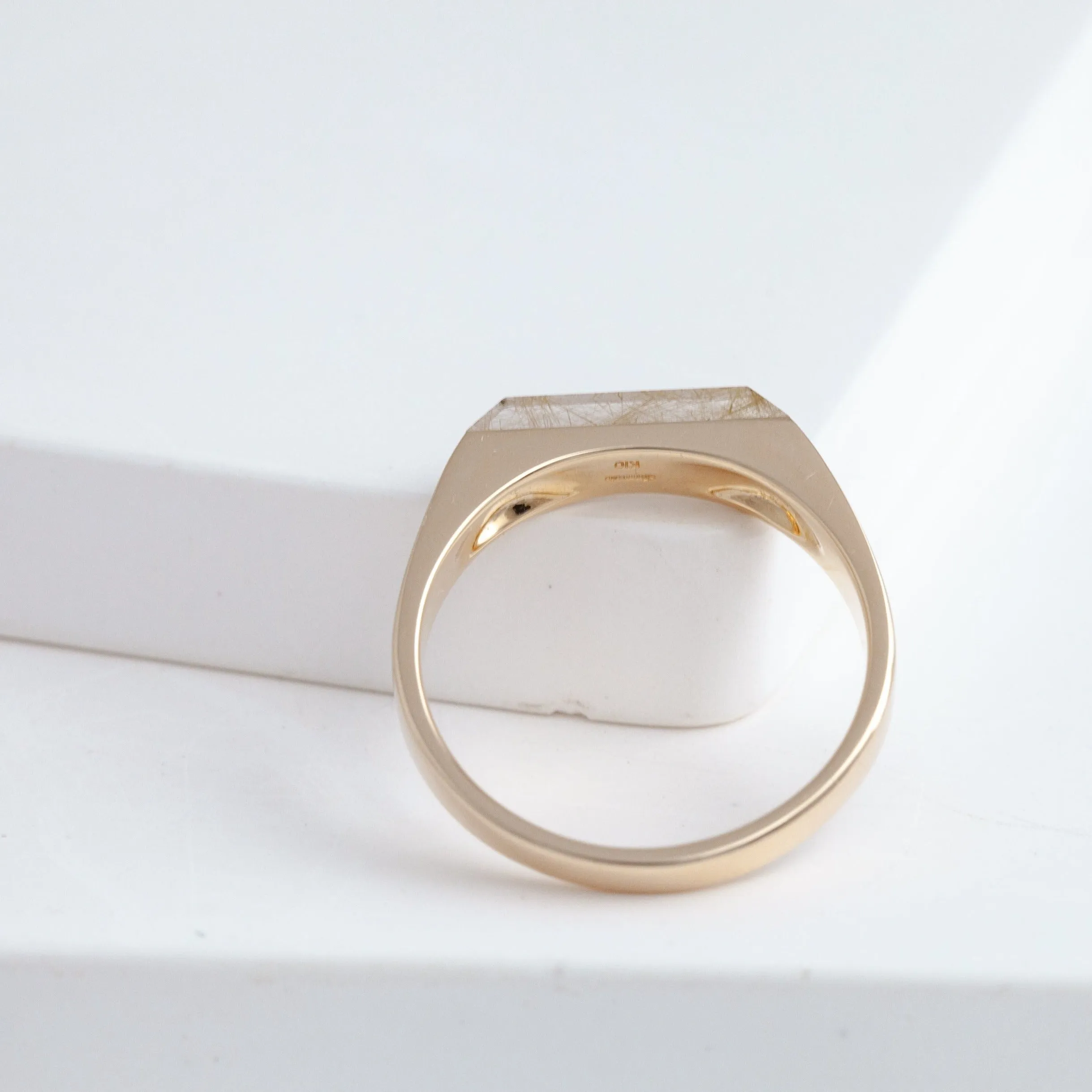 Rutilated quartz signet ring