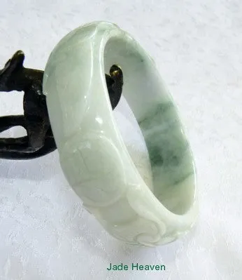 Sale-"Dragon and Phoenix Mate for Life" Carved Burmese Jadeite Grade A Bangle Bracelet 57.5mm (JHBB3132)