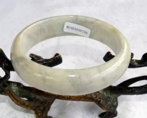 Soft Charcoal Veins on White Burmese Jadeite Bangle Bracelet 59mm Certificate (759)