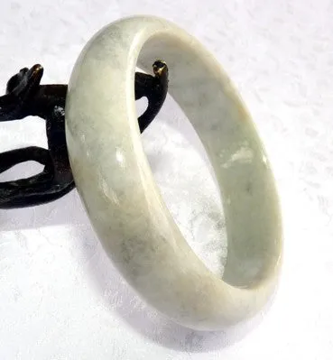 Soft Charcoal Veins on White Burmese Jadeite Bangle Bracelet 59mm Certificate (759)