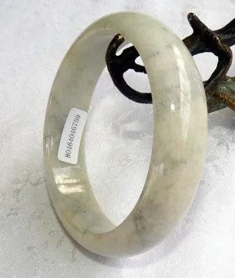 Soft Charcoal Veins on White Burmese Jadeite Bangle Bracelet 59mm Certificate (759)