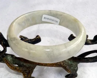 Soft Charcoal Veins on White Burmese Jadeite Bangle Bracelet 59mm Certificate (759)