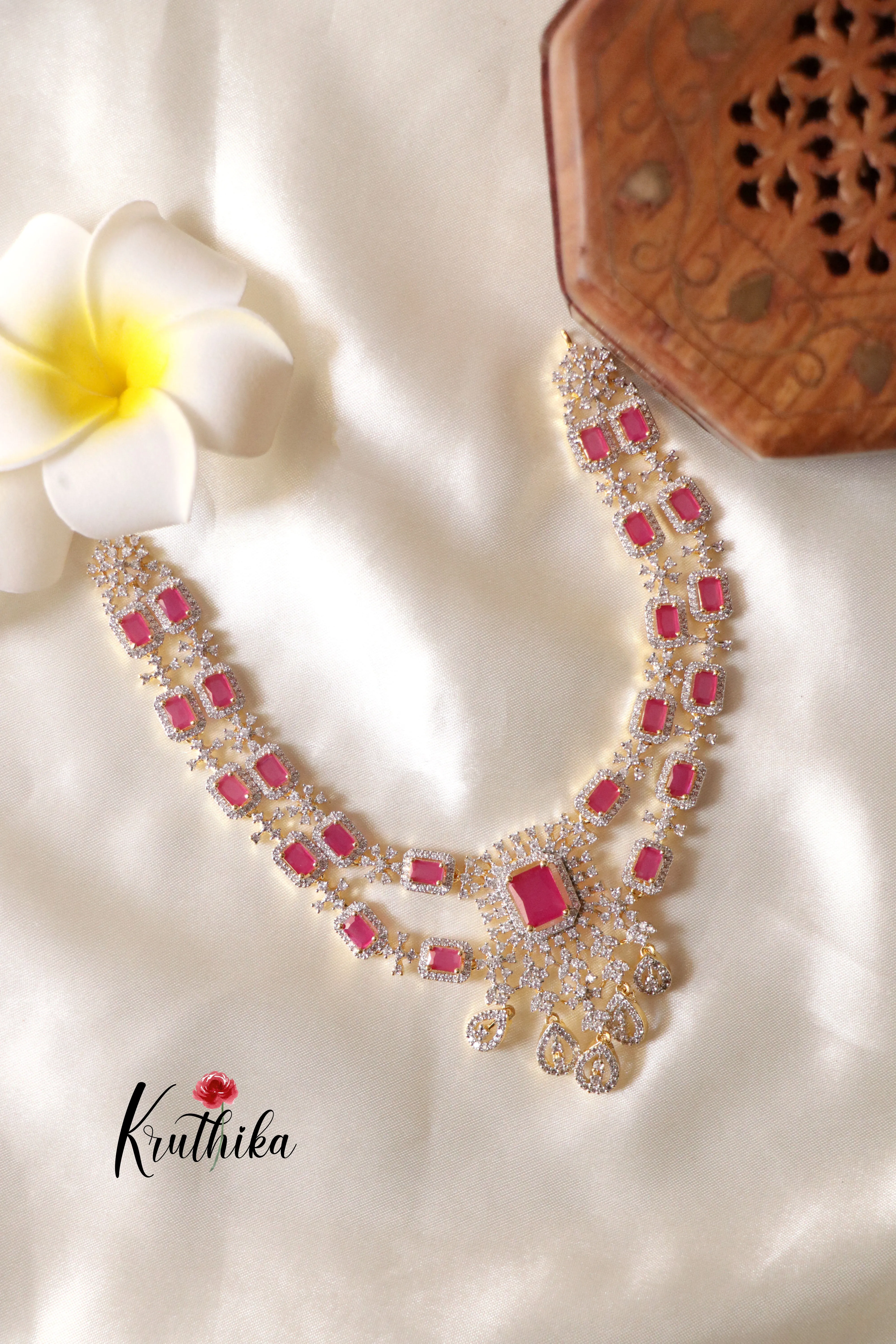 Sparkling Two Layer CZ Ruby Necklace NC1253
