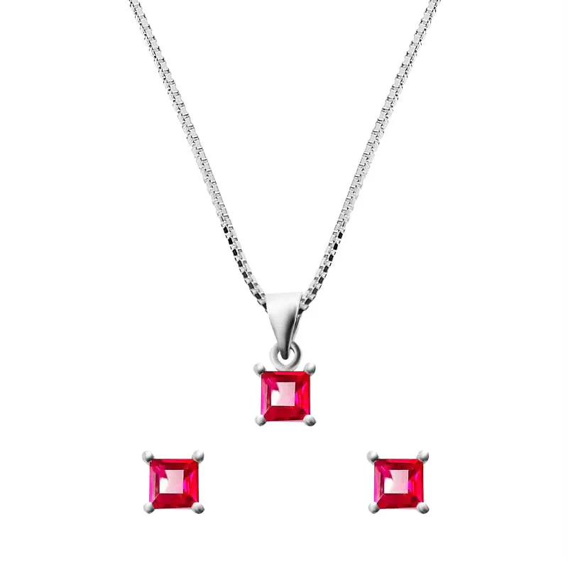 Square Ruby Jewellery Set