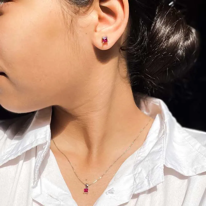 Square Ruby Jewellery Set