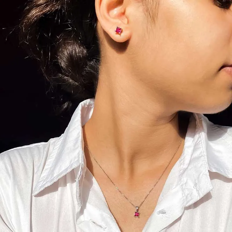 Square Ruby Jewellery Set