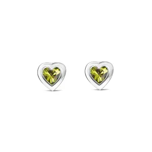 Sterling Silver Peridot Heart Framed Stud Earrings