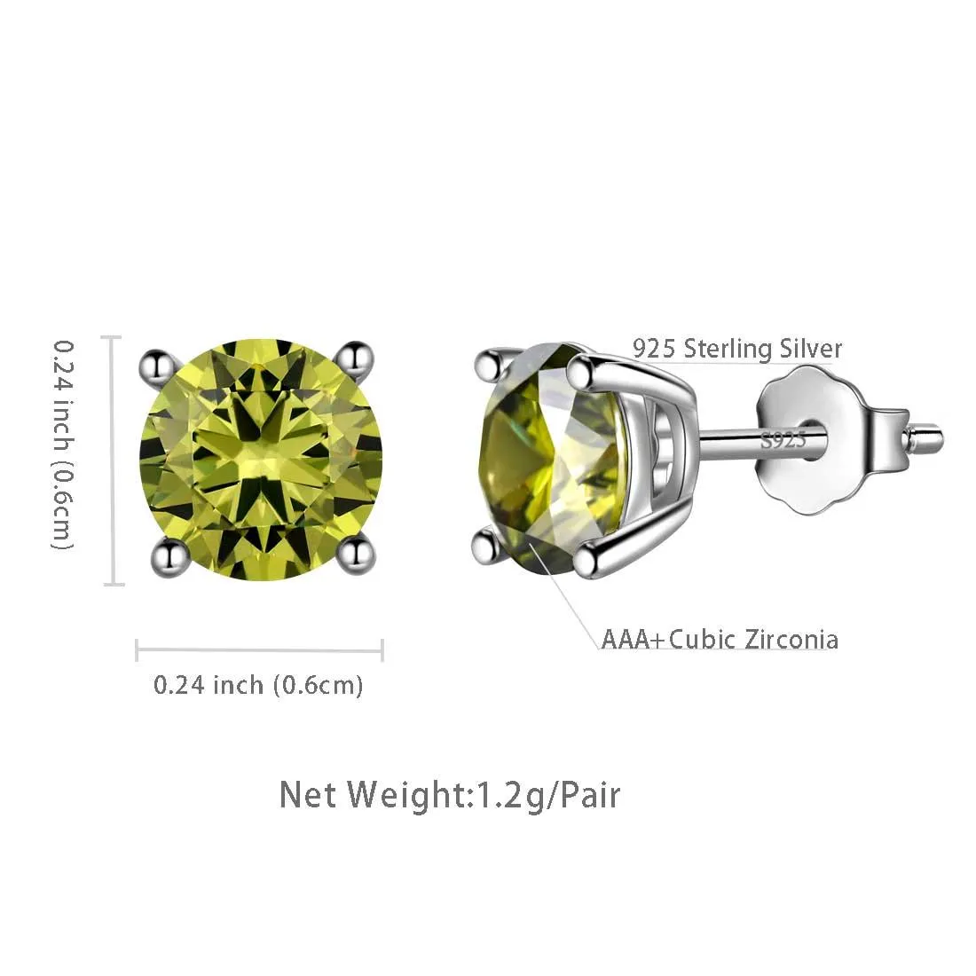 Tokyo Mart Round Birthstone August Peridot Earrings Stud Women Girls Jewelry Birthday Gift Sterling Silver