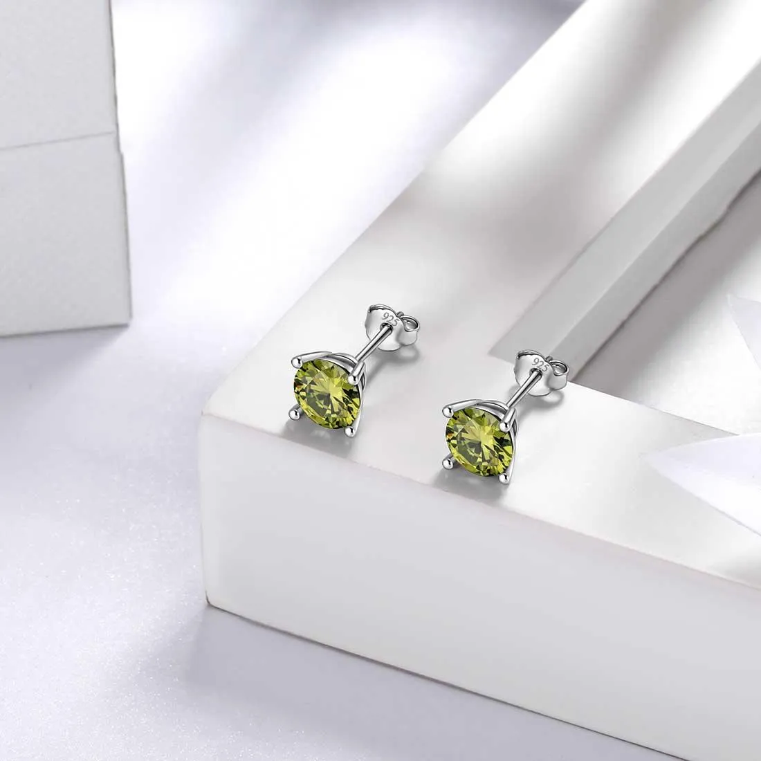 Tokyo Mart Round Birthstone August Peridot Earrings Stud Women Girls Jewelry Birthday Gift Sterling Silver