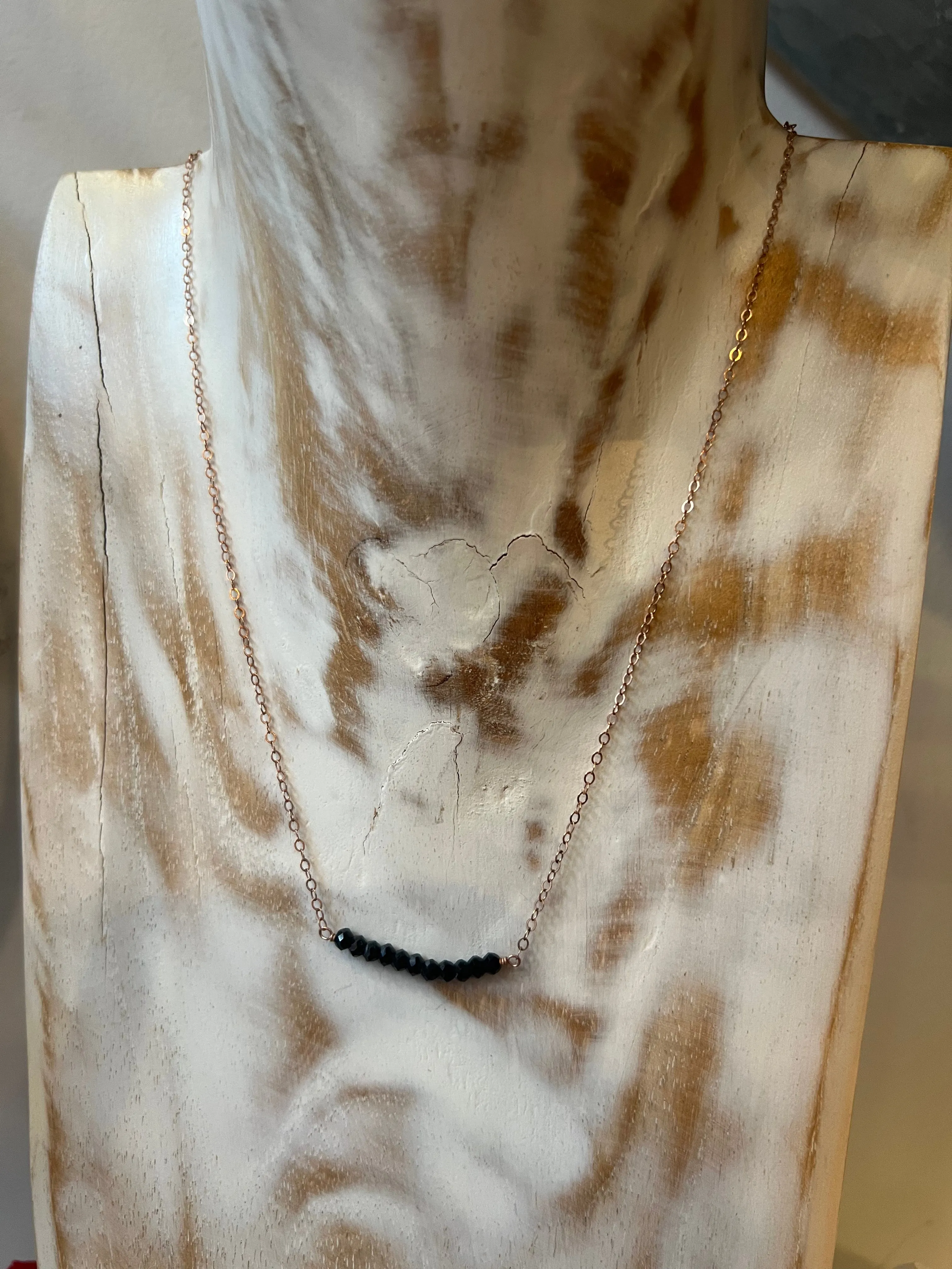 Vannucci Onyx Beaded Bar Necklace | Rose Gold
