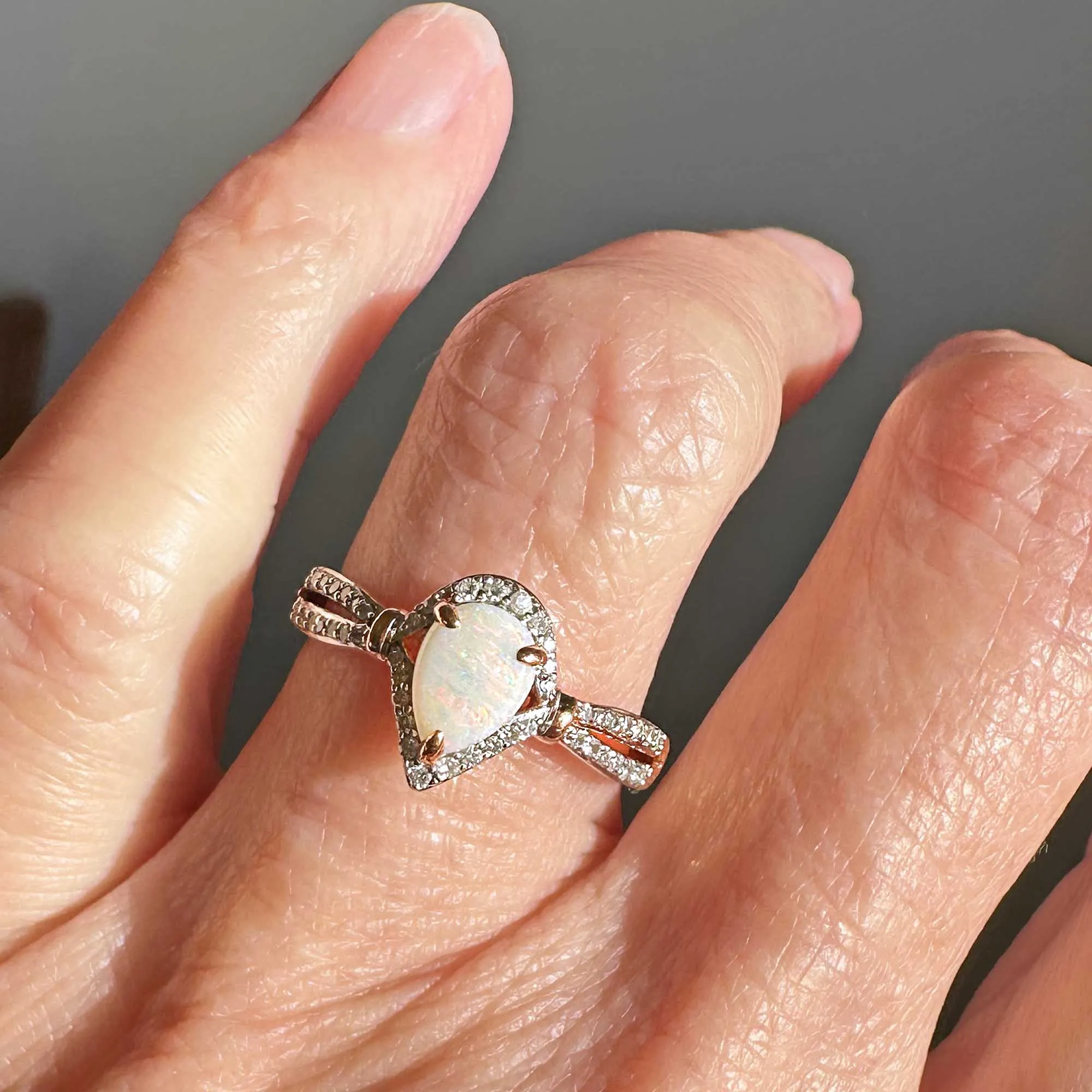Vintage Rose Gold Diamond Cluster Halo Opal Ring