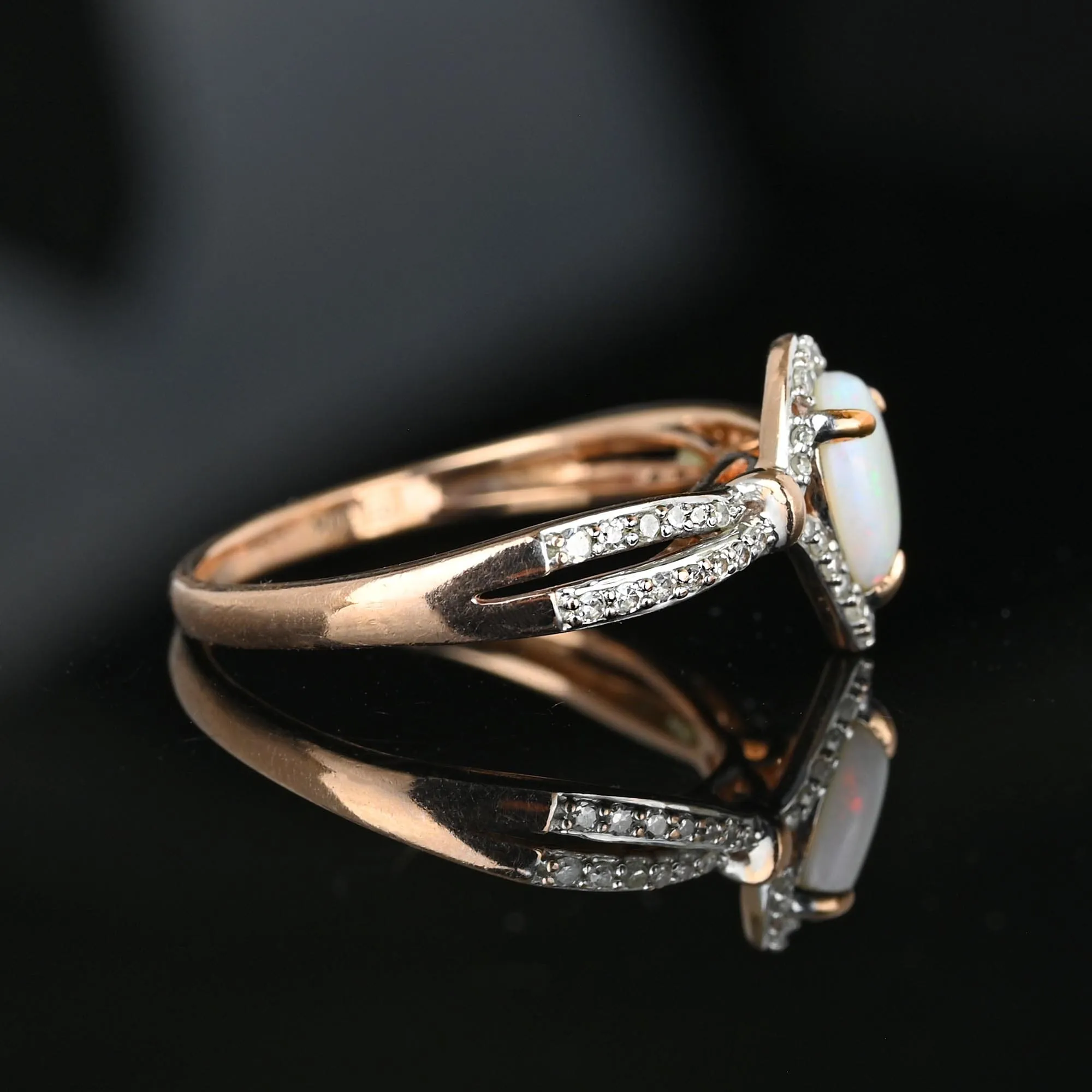 Vintage Rose Gold Diamond Cluster Halo Opal Ring