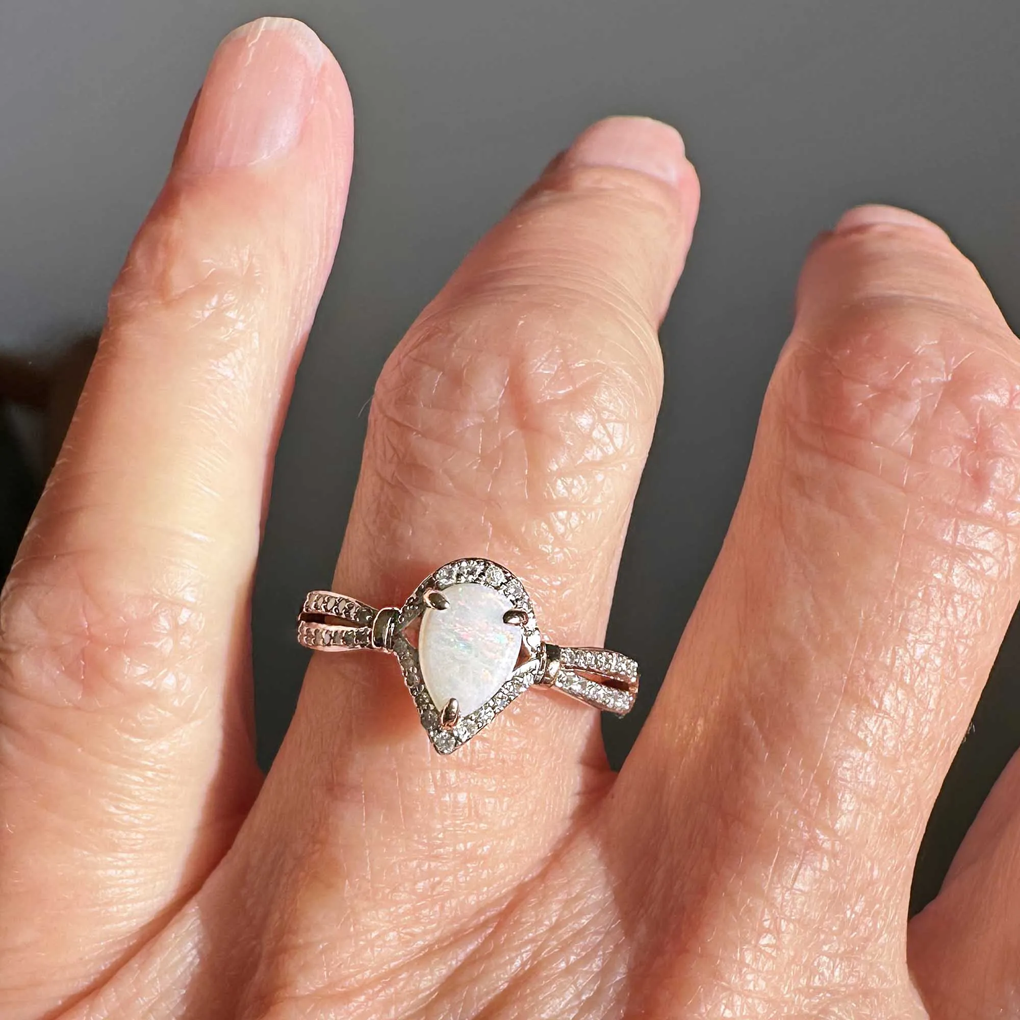 Vintage Rose Gold Diamond Cluster Halo Opal Ring