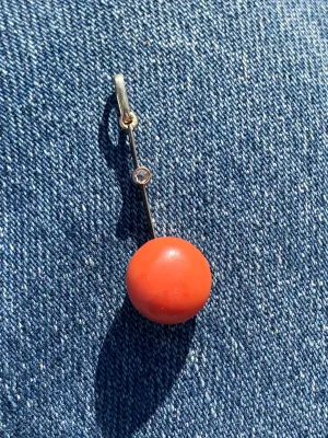 Vintage yellow 18K gold coral ball and rose cut diamond pendant