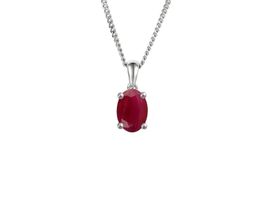 White Gold Oval Ruby Necklace