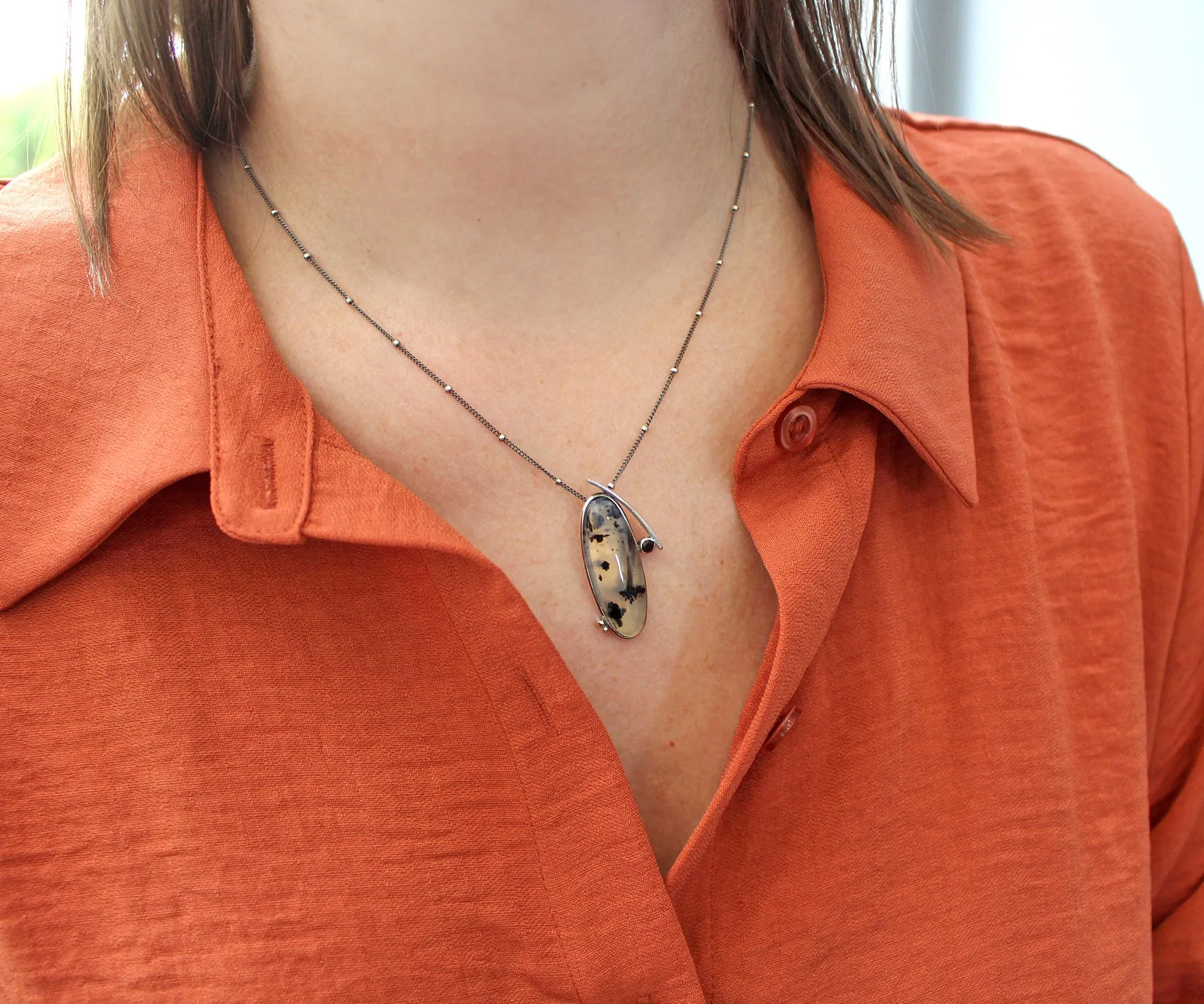 Wild Cat Spotted Montana Agate Abstract Necklace