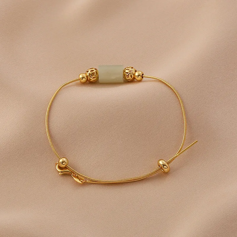 Womens Real Jade Bracelet Adjustable Sterling Silver Charm Bracelets For Women