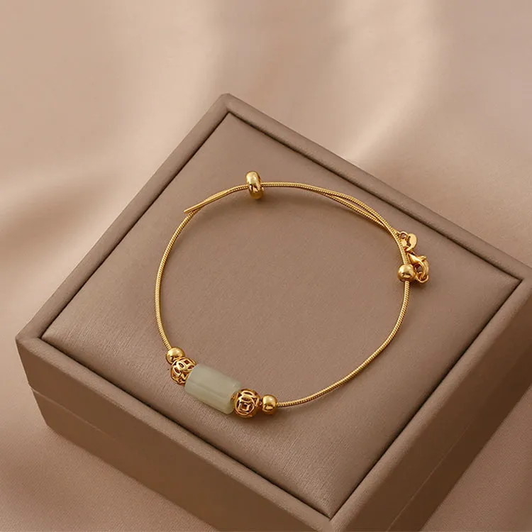Womens Real Jade Bracelet Adjustable Sterling Silver Charm Bracelets For Women
