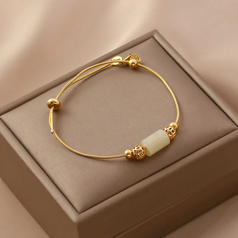 Womens Real Jade Bracelet Adjustable Sterling Silver Charm Bracelets For Women