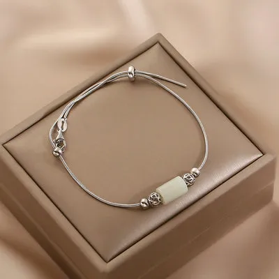 Womens Real Jade Bracelet Adjustable Sterling Silver Charm Bracelets For Women